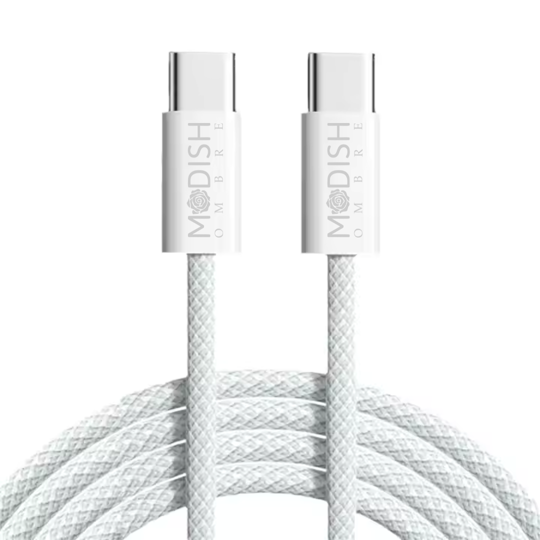 60W Type C to Type C Fast Charging Cable (1M, Nylon Braided, White