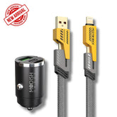 Black 100W car charger with yellow braided USB cable – new arrival