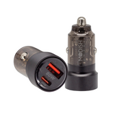 Dual USB port fast car charger with sleek black design