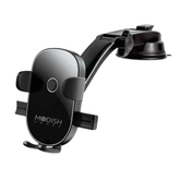 Sleek black suction cup car mobile holder with adjustable grip arms for dashboard or windshield mounting