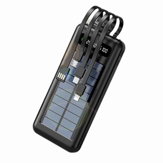 thumbnail image 2 of 10000mAh Solar Power Bank With Wireless Charging & Built-in Cables – LED Flashlight & Security Alarm 2 of 5