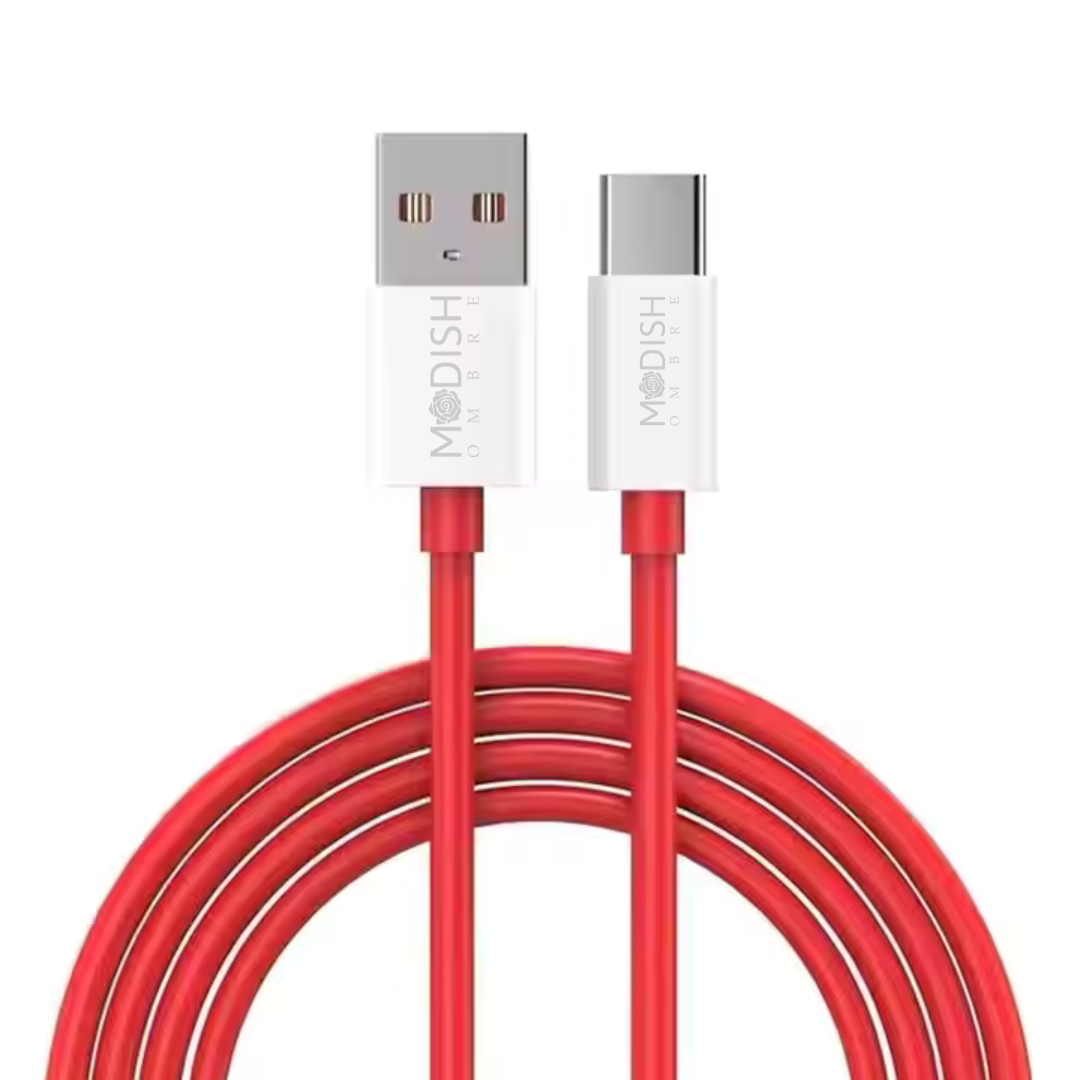 ModishOmbre 65W OnePlus Dash Warp Charge Cable, USB A to Type C Data Sync Fast Charging Cable Compatible with One Plus 3 /3T /5 /5T /6 /6T /7 /7T /7 pro, Nord 2/CE & for All Type C Devices - 1 Meter, Red