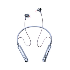Modern neckband-style Bluetooth earphones in elegant gray shade, offering a premium and lightweight fit