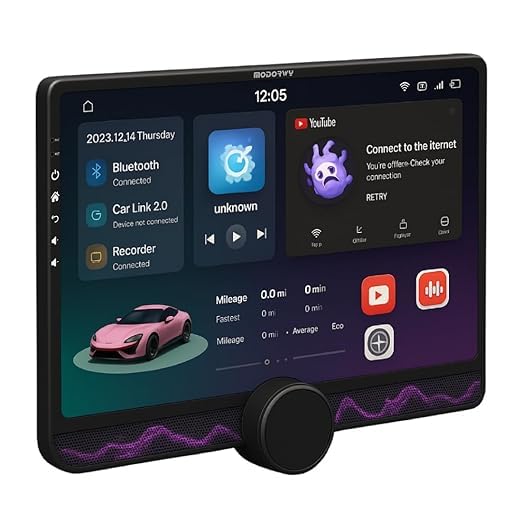 ModishOmbre Gemstone 10.4” QLED 2K Car Android Stereo | OS 13 | 4GB RAM + 64GB ROM | Built-in Exhaust Fan | Bluetooth | WiFi | Single Knob Screen | AHD Camera + 65W Cable + 100W Charger Free