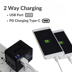 Adapter plugged into wall outlet charging two devices simultaneously

