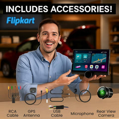 ModishOmbre Gemstone 10.4” QLED 2K Car Android Stereo | OS 13 | 4GB RAM + 64GB ROM | Built-in Exhaust Fan | Bluetooth | WiFi | Single Knob Screen | AHD Camera + 65W Cable + 100W Charger Free