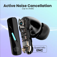 ModishOmbre Vibex TWS Earbuds  50 hr Backup|Quad Mic Clear Calls|13 mm Sound Driver |Display Indicator Bluetooth Headset (45 Ms Latency, Gaming Earbuds, Type C Fast Charging, Extra Earbuds Cushion, True Wireless)