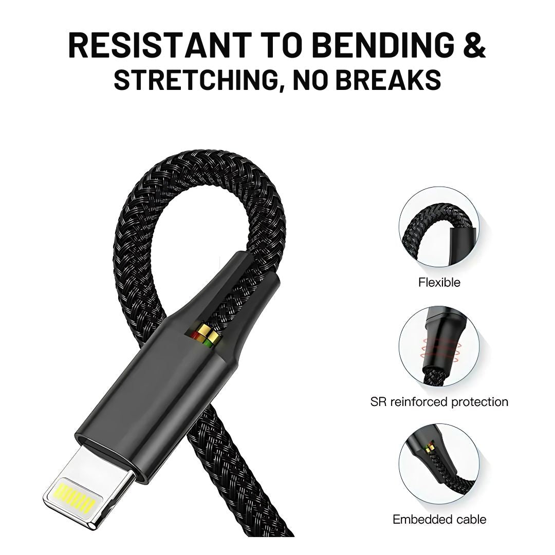 ModishOmbre® Trivolt 3-in-1 Charge & Sync Cable | USB to Type-C, Lightning, Micro USB | Up to 65W Fast Charging | Tangle-Free High Power Durable Cable for Smartphones, Tablets & More