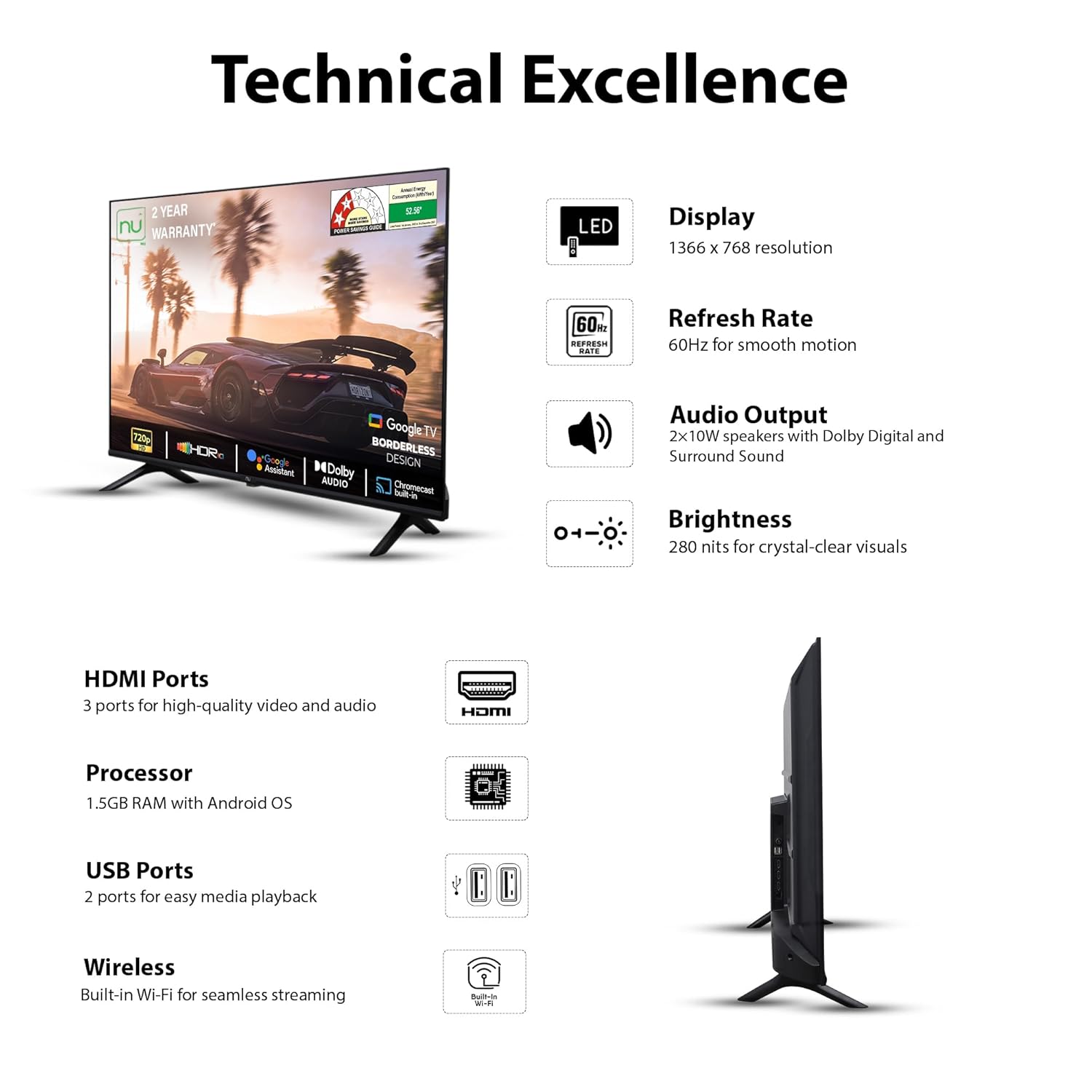 MOD32SFL-PRIME-T 32-Inch Smart LED TV | Tizen OS | Wi-Fi & Screen Mirroring | 512MB RAM + 4GB Storage | 2 Years Warranty (No Installation – No Finance)