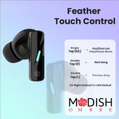ModishOmbre Vibex TWS Earbuds  50 hr Backup|Quad Mic Clear Calls|13 mm Sound Driver |Display Indicator Bluetooth Headset (45 Ms Latency, Gaming Earbuds, Type C Fast Charging, Extra Earbuds Cushion, True Wireless)