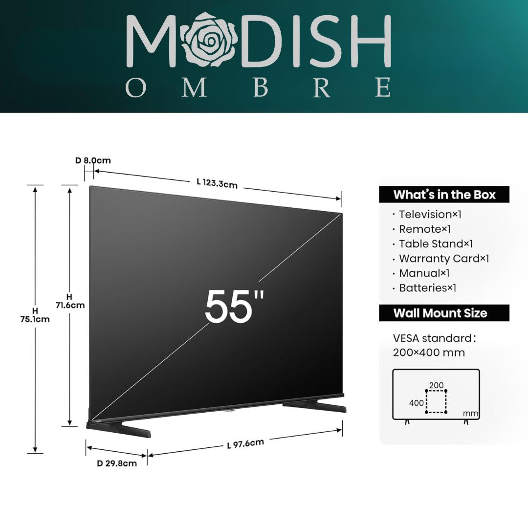 MOD55SQFL-4K-Q LED 55-Inch Full Android Smart Frameless LED TV – UHD 4K Display, 1GB RAM, 2-Year Warranty