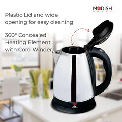 ModishOmbre 1.8 Litres Electric Kettle (PKOSS 1.8)| 1500W| Silver - Black| Automatic Cut-off | Stainless Steel | Rotatable Base | Power Indicator | Single-Touch Lid Locking