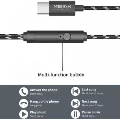 Multi-function button with HD microphone in ModishOmbre Type-C Wired Earphones
