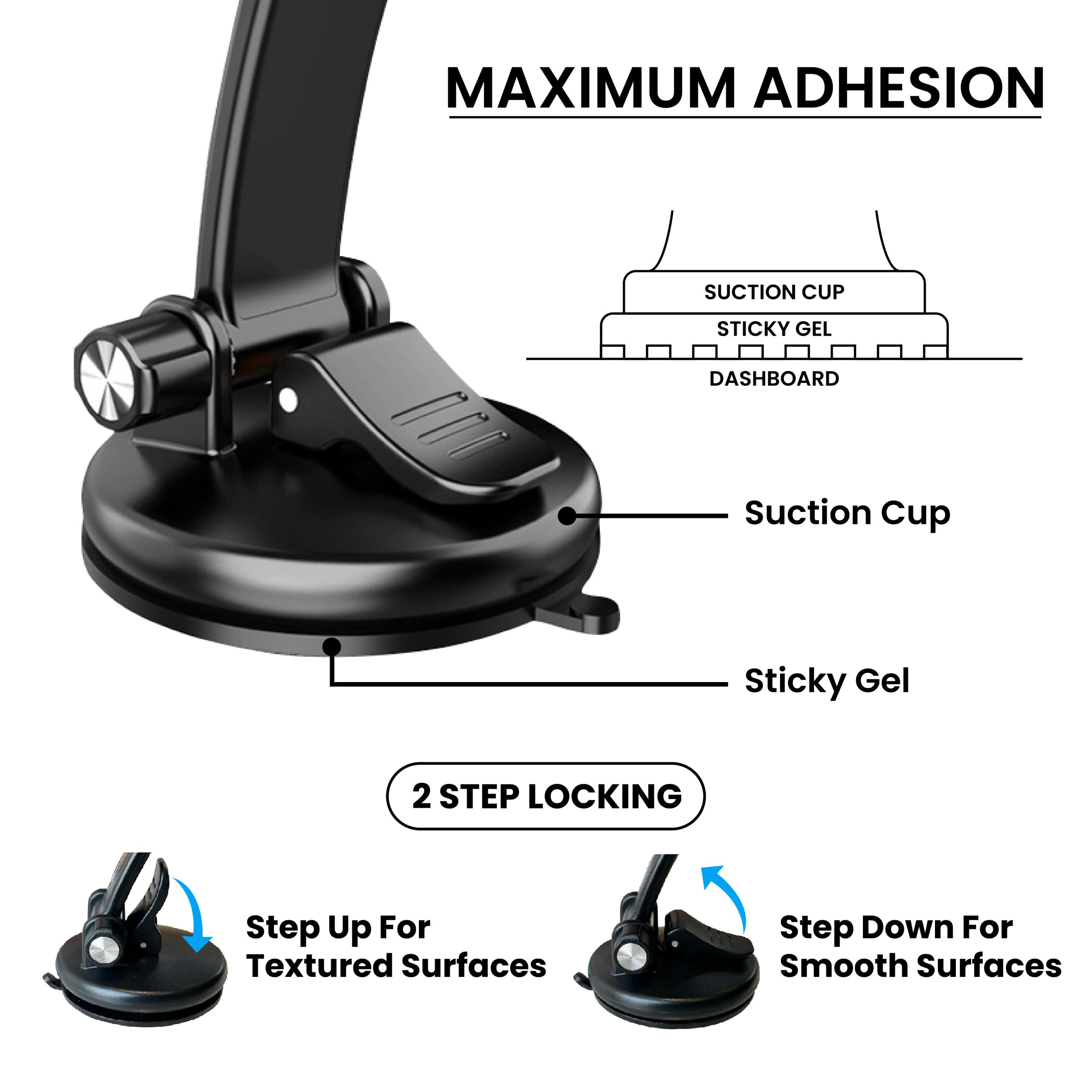 Modorwy MH1115 Strong Magnetic Non Slip Premium Universal Dashboard/Car  Phone Holder, Strong Suction Cup for Dashboard/Desk/Car Glass, 360 Degree  Rotatable